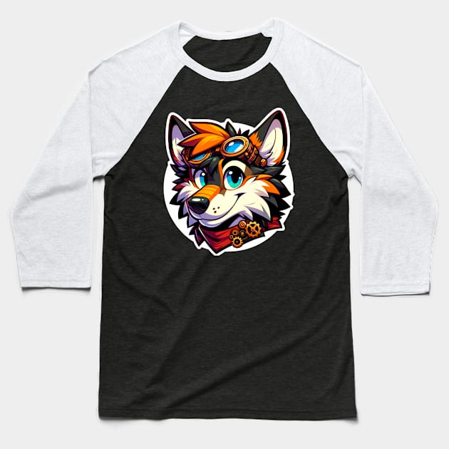 Steampunk Anthro Furry Wolf Art Baseball T-Shirt by Blue Bull Bazaar